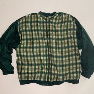 Vintage Out Brook Green 100% Silk Jacket Womens Size Large  Plaid Full Z…